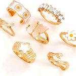شاينينج ديفا فاشون احدث خواتم الاصبع المكتنزة واي 2 كيه جين زد للنساء والفتيات - مجموعة من 7 قطع (14173r) ذهبي