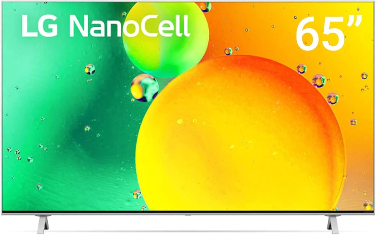 LG تلفزيون نانو سيل 65 بوصة من سلسلة نانو 77 بتصميم شاشة سينما 4 كيه اكتيف HDR ويب او اس 22 مع ضمان ثينك كيو بالذكاء الاصطناعي لمدة عام، اسود، 65NANO776QA-AMAG