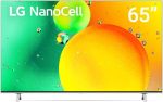 LG تلفزيون نانو سيل 65 بوصة من سلسلة نانو 77 بتصميم شاشة سينما 4 كيه اكتيف HDR ويب او اس 22 مع ضمان ثينك كيو بالذكاء الاصطناعي لمدة عام، اسود، 65NANO776QA-AMAG