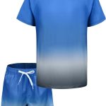 طقم ملابس سباحة للاولاد مكون من قطعتين مع شورت قصير الاكمام للاولاد بعمر 5-16 سنة