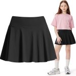 زوكوسيرت تنورة رياضية للبنات، تنورة تنس للبنات مع شورت سباندكس، تنورة تنس سوداء خفيفة الوزن مع جيوب