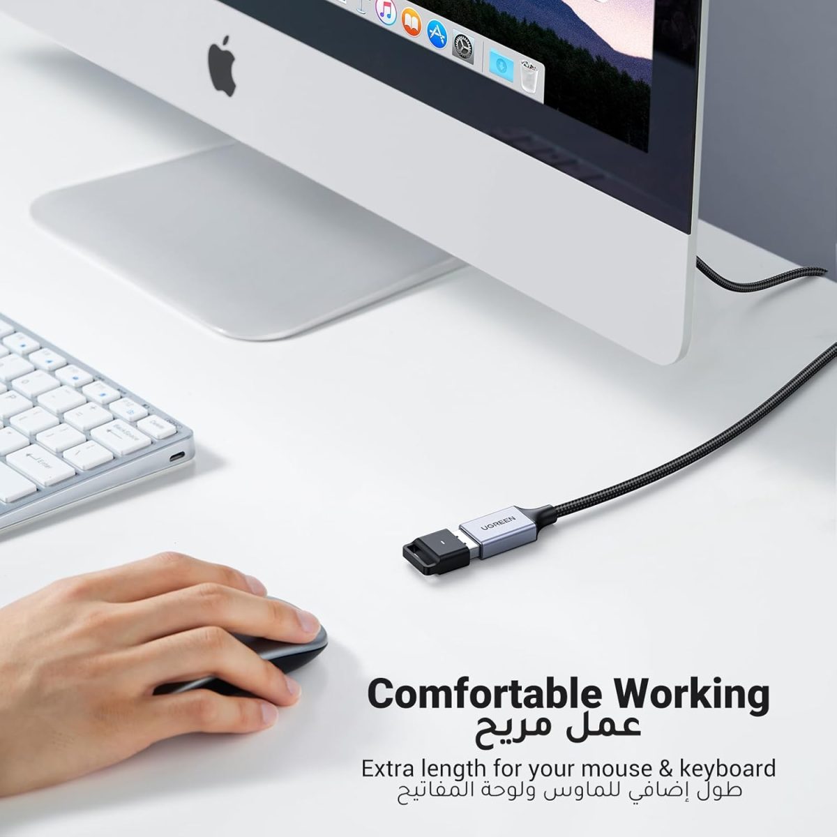 ⁦يوجرين كابل تمديد بطول 1M من USB A ذكر إلى أنثى، كابل تمديد USB 3.0 بسرعة نقل بيانات 5Gbps، متوافق مع كاميرا الويب والهاتف والمحور والفأرة ولوحة المفاتيح والقرص الصلب ومحرك أقراص فلاش⁩ - الصورة ⁦3⁩
