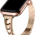 فولموسا سوار من الستانلس ستيل متوافق مع ساعة ابل 42 ملم 44 ملم 45 ملم، سوار ساعة ابل رفيع لامع لساعة ابل اي ووتش اس اي اس اي 2 الترا 2 9 8 7 6 5 4 3 2 1، ذهبي وردي