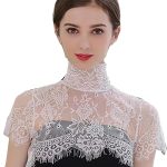 طوق مزيف متعدد الاستخدامات من قطعتين للنساء من تزويق، طبقة اساسية متعددة الوظائف وياقة مزخرفة للربيع والصيف، تصميم انيق وراقي من الدانتيل سهل الارتداء، مجموعة من قطعتين باللونين الابيض والاسود