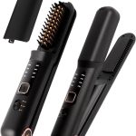 فرشاة فرد الشعر اللاسلكية من ازوني، فرشاة فرد شعر محمولة مطورة 2 في 1، تسخين سريع 3 اعدادات للحرارة، مكواة فرد شعر لاسلكية قابلة لاعادة الشحن بمنفذ USB، للنساء بحجم مناسب للسفر (اسود)
