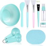 مجموعة وعاء خلط قناع الوجه، مجموعة ادوات خلط قناع الوجه مع وعاء بلاستيكي للقناع من السيليكون، كوب قياس، ملعقة سباتولا واسفنجة للوجه (10 قطع)