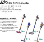 ⁦كيه اف دي شاحن دايسون بديل للمكنسة الكهربائية اللاسلكية دايسون سايكلون V10 V11 V12 V15 ديتكت SV12 SV14 SV22 SV20 969042 969350 217160 كابل محول طاقة احتياطي محمول باليد هوفر 30.45 فولت⁩ - الصورة ⁦2⁩