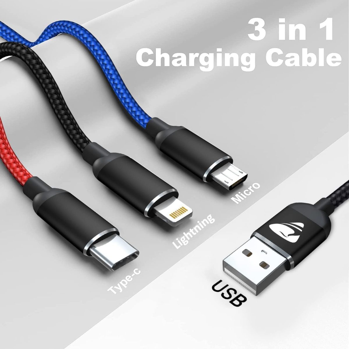 ⁦كيبل USB 3 في 1 متعدد الشحن بتصنيف IP لمقاومة المياه والغبار من ايونيس، كيبل مايكرو USB، سلك شحن سريع متوافق مع ايفون 13 12 11 جالكسي اس 20 اس 10 اس 9 اس 8 اس 7 مايكرو يو اس بي اندرويد⁩ - الصورة ⁦2⁩