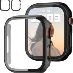 جيه زد كيه حافظة حماية من البولي كربونات مع شاشة حماية من الزجاج المقوى لساعة ابل سلسلة 9/8/7 مقاس 45 ملم، غطاء حماية رفيع للغاية من البولي كربونات عالي الدقة لساعة اي ووتش 9 8 7 45 ملم، اسود