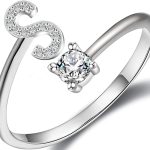 Haoze Initial Letter Ring for Women Silver Stackable Alphabet Rings with Initial Adjustable Crystal Inlaid Initial Rings Bridesmaid Gift