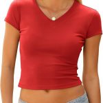 موسنيبي تي شيرت نسائي بيسيك برقبة على شكل حرف V واكمام قصيرة، تي شيرت صيفي لطيف للأطفال من القطن بقصة ضيقة