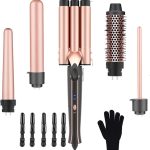 مجموعة عصا تمويج الشعر 5 في 1 من هومودوسكي مع 5 اسطوانات سيراميك قابلة للتبديل (9-38 ملم)، مع اضاءة LED لضبط درجة الحرارة والتسخين، تتضمن اداة تجعيد الشعر قفاز مقاوم للحرارة