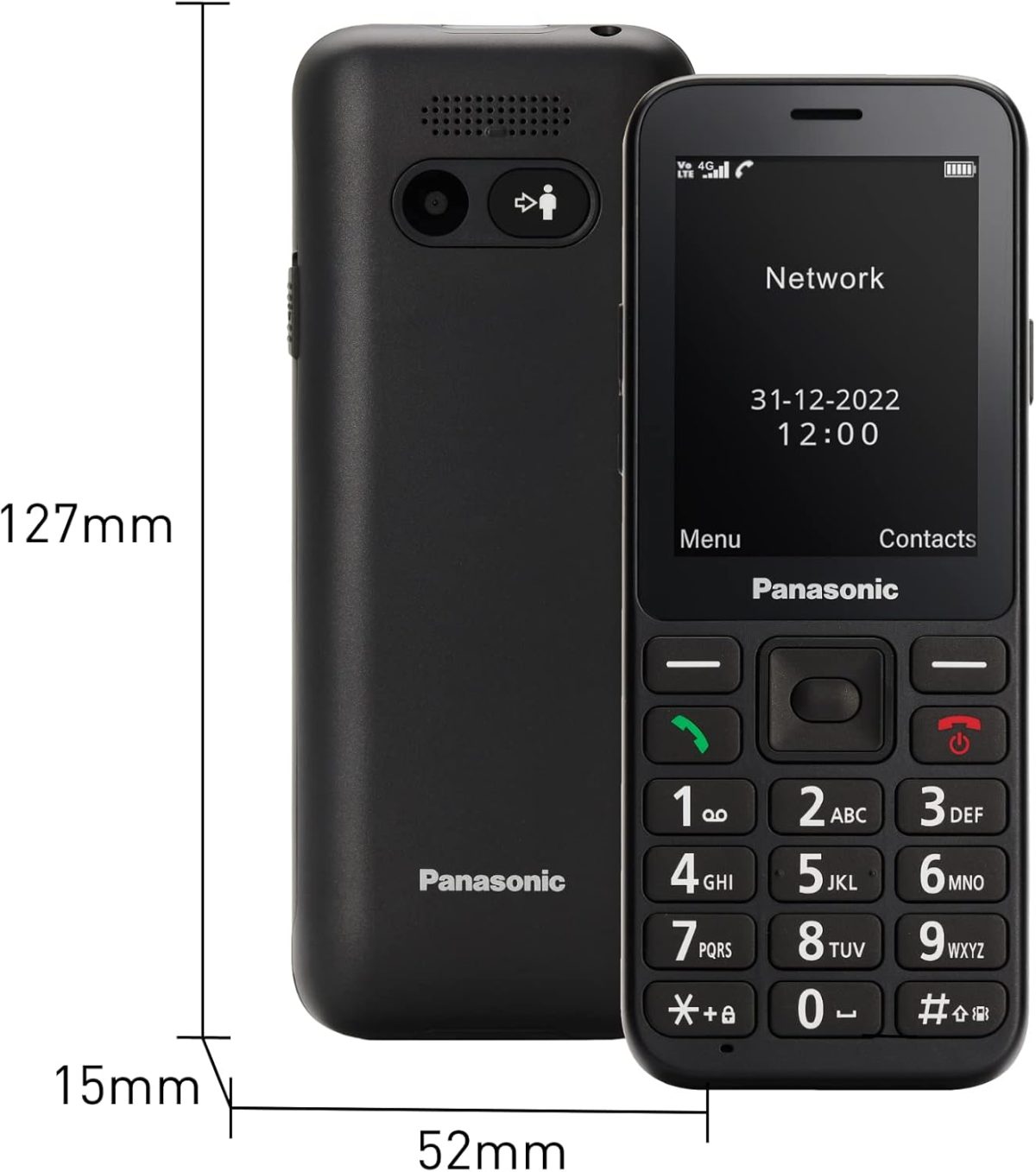 ⁦باناسونيك KX-TU250EXB 4G اسنشيالز موبايل اسنشيالز شاشة كبيرة بزر اس او اس بدون استخدام اليدين - اسود⁩ - الصورة ⁦3⁩