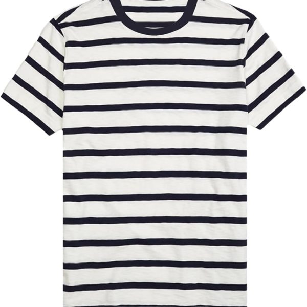 تي شيرت كلاسيكي مخطط برقبة دائرية ضيقة واكمام قصيرة للجنسين من قطونيا، بلوزة كاجوال S-XXL (180 غرام لكل متر مربع)