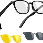 نظارات ذكية بتقنية الذكاء الاصطناعي من ازوني، نظارات بلوتوث 5.4 مع عدسة مضادة للزرقاء، عدستين متغيرتين، متوافقة مع مساعد صوتي، نظارات شمسية ذكية مترجمة بالذكاء الاصطناعي مع ترجمة 110، اسود