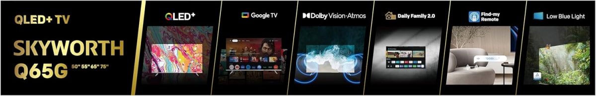 ⁦سكاي ورث تلفزيون جوجل سمارت 65 بوصة 4K UHD QLED مع دولبي فيجن HDR، DTS فيرتشوال اكس، يوتيوب، نتفليكس، بلوتوث، فري فيو بلاي، اليكسا مدمج، واي فاي، ضمان لمدة عام من الشركة المصنعة 65Q6500G⁩ - الصورة ⁦9⁩