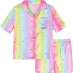 جيسكيدز طقم بيجامة من الساتان للبنات والاولاد من الحرير، ملابس نوم صيفية للاطفال بعمر 4-13 سنة