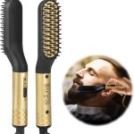 سيوسى مكواة فرد اللحية للرجال - فرشاة فرد اللحية الساخنة الكهربائية متعددة الوظائف مشط فرد شعر اللحية مع تسخين سريع 30 ثانية وميزة مضادة للحروق رائعة للمنزل والسفر، ذهبي