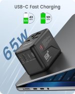 ⁦لانسينت شاحن سفر عالمي جان III بقدرة 65 واط مع منفذين USB و3 محول شحن سريع USB-C بي دي، شاحن حائط عالمي لايفون والتابلت واللابتوب نوع A/C/G/I (USA/UK/EU/AUS)⁩ - الصورة ⁦3⁩