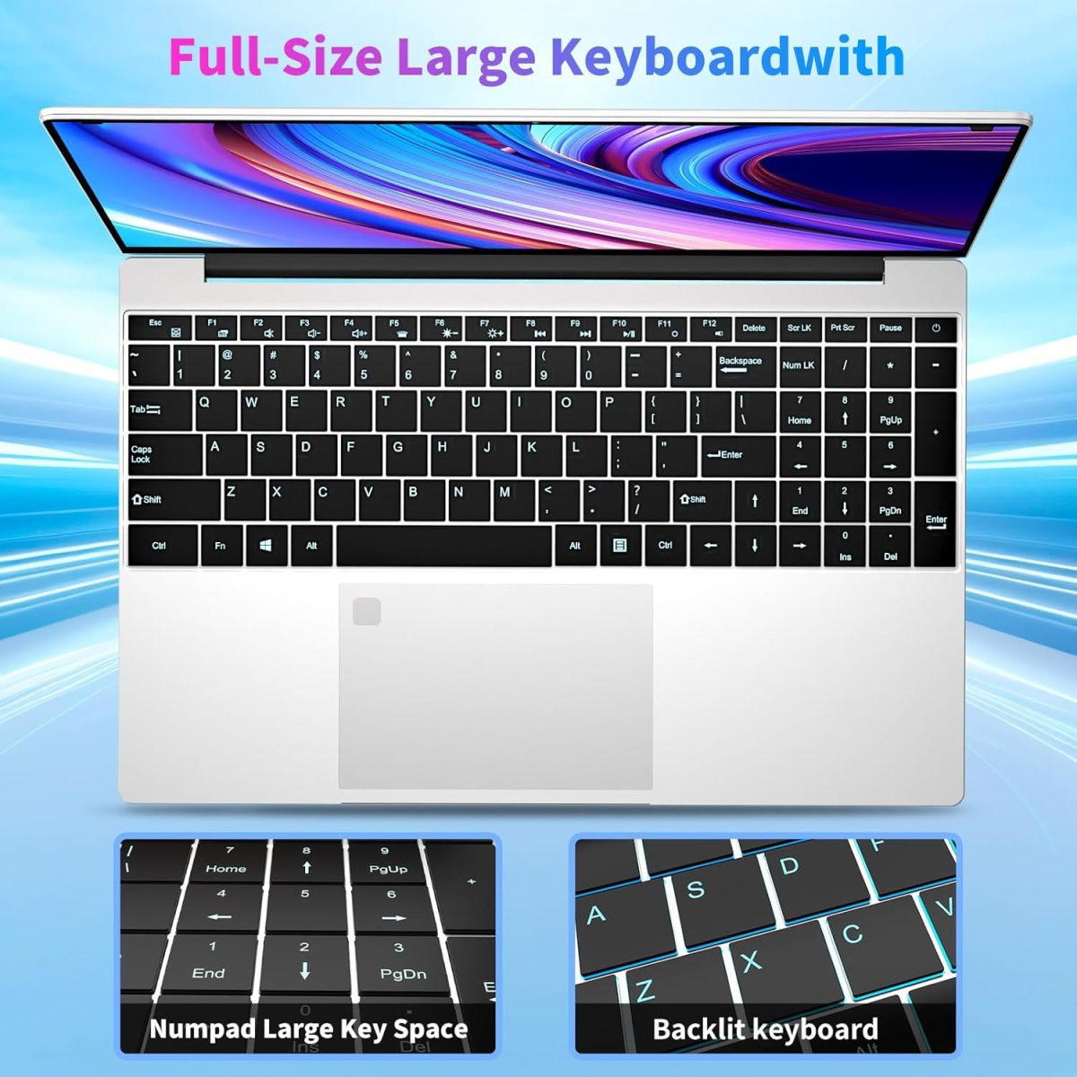 ⁦لابتوب للالعاب بشاشة 15.6 انش وذاكرة RAM 16GB وSSD 512GB ومعالج N95 (حتى 3.4GHz)، FHD IPS 1920×1080، يدعم فتح 180 زاوية وكيبورد باضاءة خلفية وفتح بصمة الاصبع⁩ - الصورة ⁦4⁩