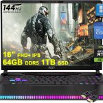 MSI لابتوب العاب GE68HX من رايدر، شاشة 16 انش FHD+ IPS 144Hz ومعالج انتل 24 كور i9-14900HX و64GB DDR5 و1TB SSD وبطاقة جيفورس RTX 4070 واضاءة خلفية RGB وثاندربولت 4 ديناوديو وكاميرا خصوصية FHD بالاشعة