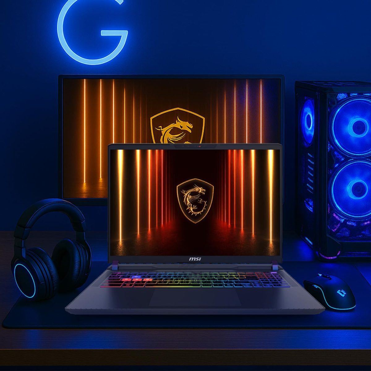 ⁦MSI لابتوب العاب فيكتور 16 HX RTX 5080 16 انش QHD+ 240Hz الترا 9 275HX (افضل من i9-14900HX)، انفيديا جيفورس RTX 5080 AI برو، 64GB DDR5، 4TB SSD، اضاءة خلفية RGB، حزمة مع مبرد قابل للطي⁩ - الصورة ⁦7⁩