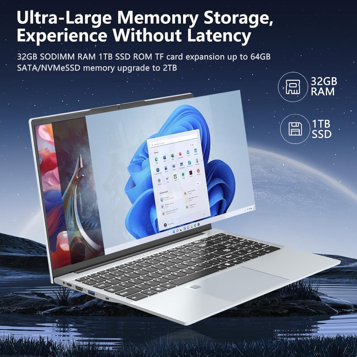 ⁦لابتوب العاب 2025 i7 1195G7 (بيت كور i7-1165G7/i7-1185G7)، لابتوب 15.6 انش، 32GB 1TB SSD، شاشة FHD 1920×1080، كيبورد باضاءة خلفية ببصمة الاصبع، كيبورد ار جيه 45 HDMI 180 فتحة زاوية⁩ - الصورة ⁦2⁩