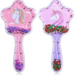 مجموعة فرش شعر للبنات من تيريفي، فرشاة شعر للاطفال الصغار، مشط وسادة هوائية مزينة بالترتر بتصميم يونيكورن كرتوني، مجموعة فرش شعر متشابكة مناسبة للشعر المجعد والطويل والقصير للاطفال والبنات، عبوة من