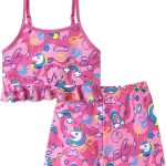 بدلة سباحة للبنات والاطفال من قطعتين بحزام مطاطي بعامل حماية من الاشعة فوق البنفسجية 50+ طقم بيكيني للسباحة والشاطئ والصيف