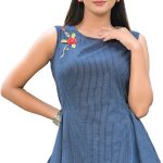 ياش غاليري بلوزة قطنية مطرزة بقصة عادية للنساء من كانثا