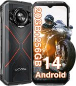 دوجي هاتف ذكي اس سايبر 4G متين اندرويد 14، 20GB + 256GB مقاوم للماء، شاشة 6.58 انش HD+، بطارية 10800mAh، كاميرا ذكاء اصطناعي 50MP، شريحتين اتصال/او تي جي/جي بي اس/ان اف سي (احمر)