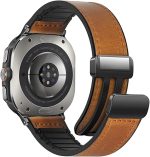 UMK Magnetic Leather Watch Band Compatible With Galaxy Watch Ultra 47mm (2024) Magnetic Buckle Design Adjustable Classic Wristbands Accessories Replacement Straps With Men and Women