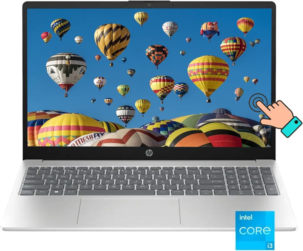 HP لابتوب بشاشة لمس HD 15.6 انش ومعالج انتل كور i3-1215U سداسي النواة الجيل 12 وذاكرة RAM 16GB وSSD 512GB وبطاقة عرض مرئي lntel UHD وواي فاي 6E وبلوتوث وويندوز 11 S، فضي طبيعي، اكسسوارات ماوس