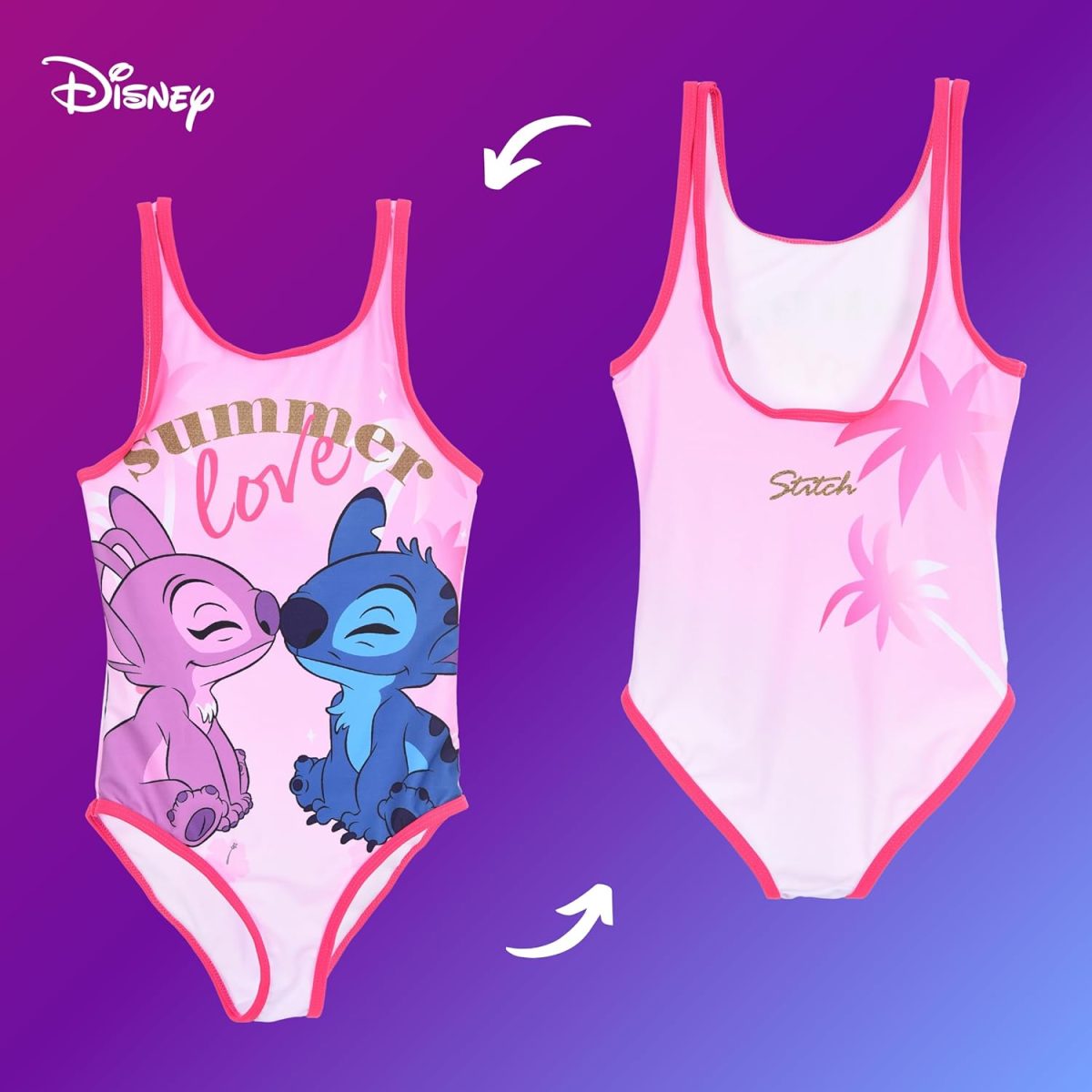 ⁦Disney Stitch Girls Swimming Costume Stitch and Angel One Piece Swimsuit Kids Swim Suit Sizes 6 to 12 Years⁩ - الصورة ⁦7⁩