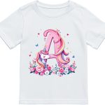 تي شيرت فانكار للبنات من فانكار مصنوع من القطن الناعم وجيد التهوية - تي شيرت بطبعة حروف وحيد القرن لعيد الميلاد والحفلات والنمط اليومي