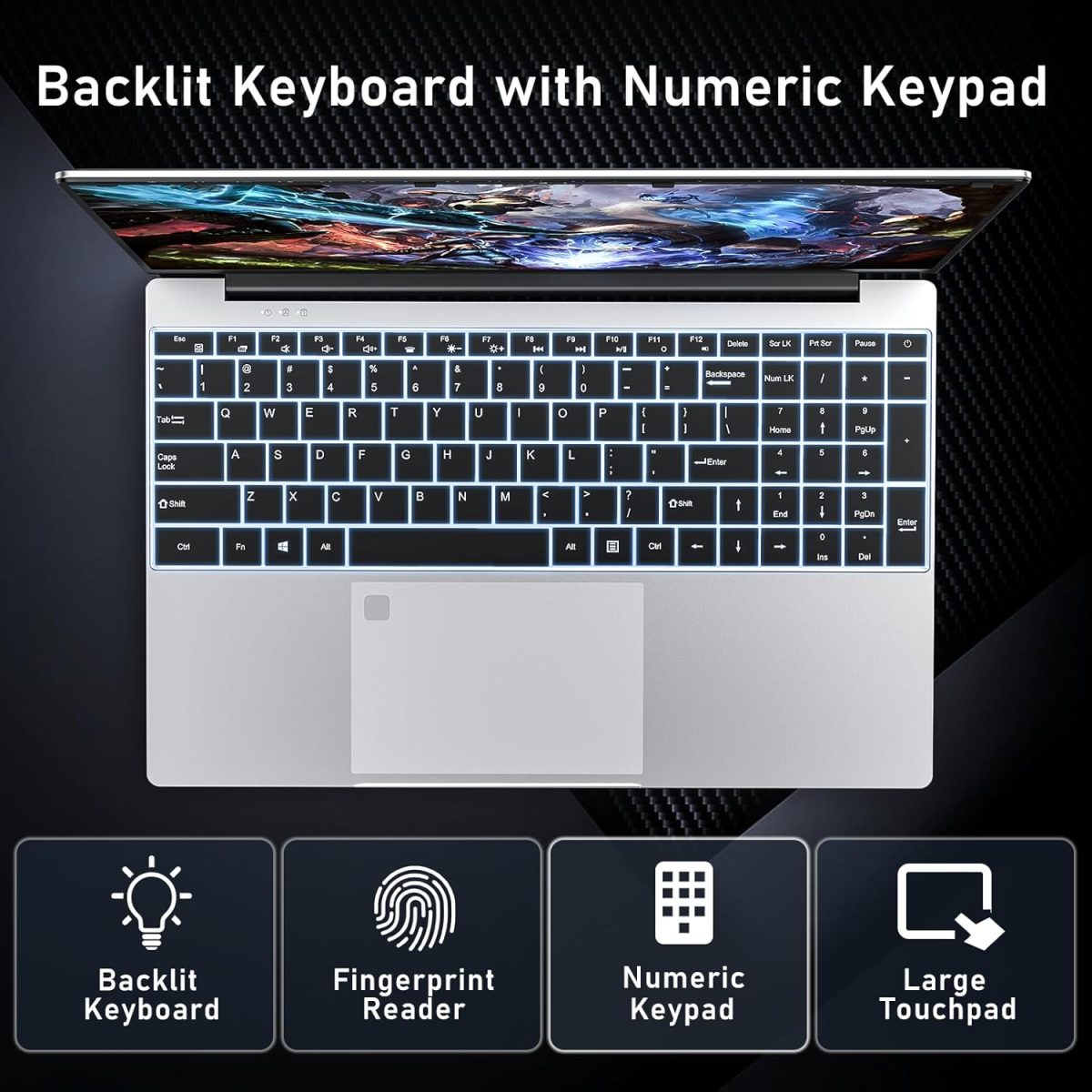 ⁦لابتوب العاب 15.6 انش من نايكلولو، 16GB RAM 512GB SSD، معالج N5095 4C/4T (حتى 2.9Ghz)، رسومات UHD، شاشة 15.6 انش FHD 1920×1080، واي فاي 5، بلوتوث 5.0، كيبورد باضاءة خلفية، فتح بصمة الاصبع⁩ - الصورة ⁦6⁩