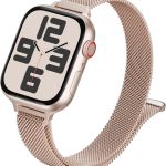 سوار حلقي شبكي رفيع متوافق مع سوار ساعة ابل 38 ملم 40 ملم 41 ملم 42 ملم 44 ملم 45 ملم 46 ملم 49 ملم، سوار معدني مغناطيسي رفيع من الستانلس ستيل لسلسلة اي ووتش 10/9/8/SE/7/6/5/4/3/2/1 الترا للنساء