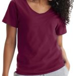 هنس تي شيرت بيرفكت تي برقبة على شكل حرف V، تي شيرت قطن مغزول حلقيًا باكمام قصيرة للنساء (عبوة من قطعة واحدة)