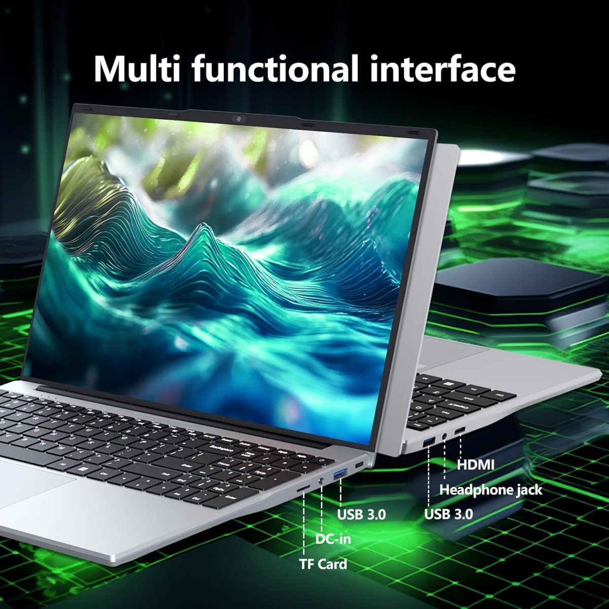 ⁦لابتوب العاب 15.6 انش، معالج سيليرون N5095، 16GB 512GB SSD، شاشة FHD 1920×1080، فتحة 180 زاوية ببصمة الاصبع، كيبورد باضاءة خلفية، ميني HDMI⁩ - الصورة ⁦5⁩