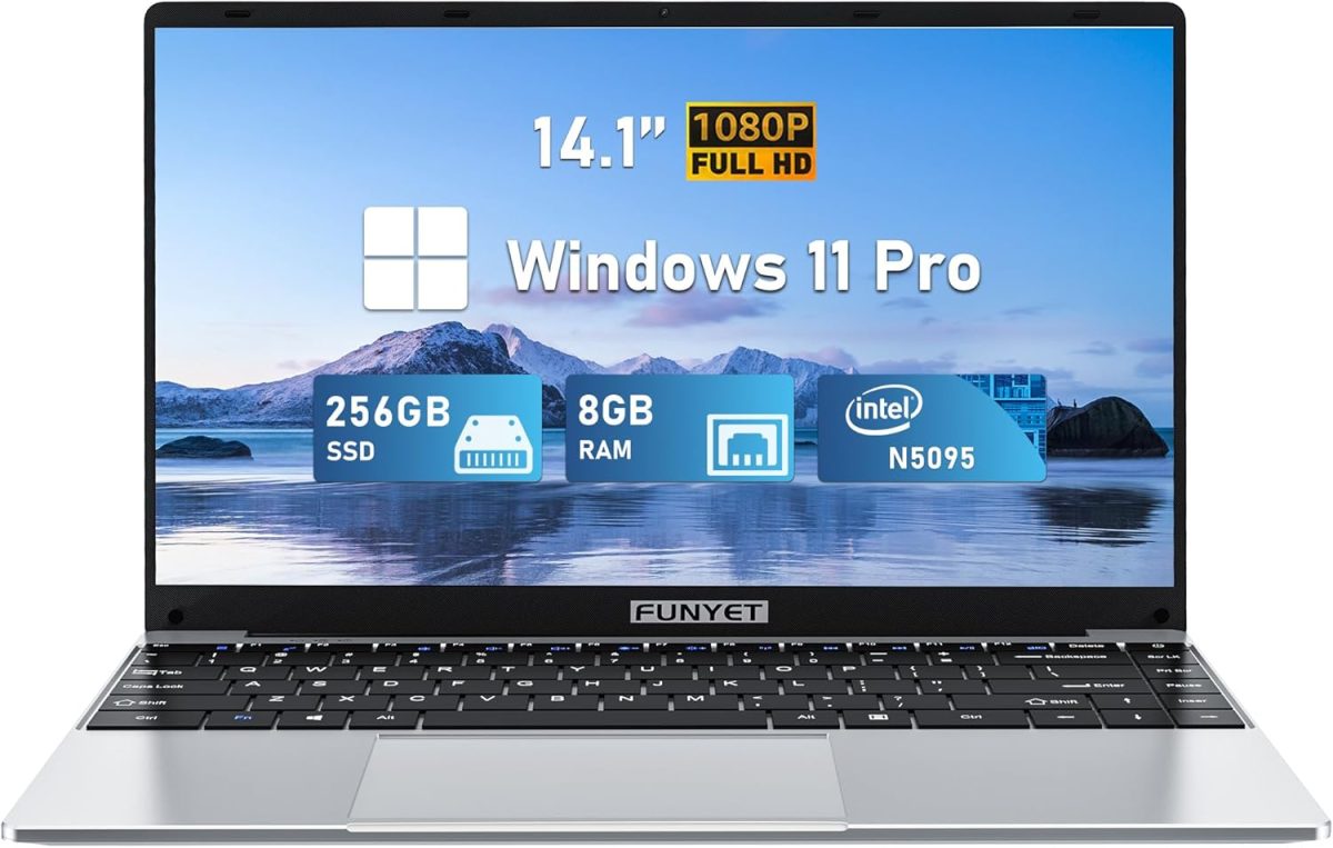 لابتوب العاب 14 انش من فونيت، لابتوب 2025 ويندوز 11 برو، 8GB RAM 256GB SSD، معالج انتل الجيل 11 N5095 (حتى 2.9GHz)، FHD 1920×1080، بلوتوث 4.2