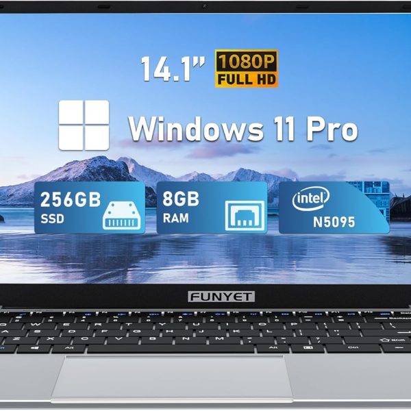 لابتوب العاب 14 انش من فونيت، لابتوب 2025 ويندوز 11 برو، 8GB RAM 256GB SSD، معالج انتل الجيل 11 N5095 (حتى 2.9GHz)، FHD 1920×1080، بلوتوث 4.2