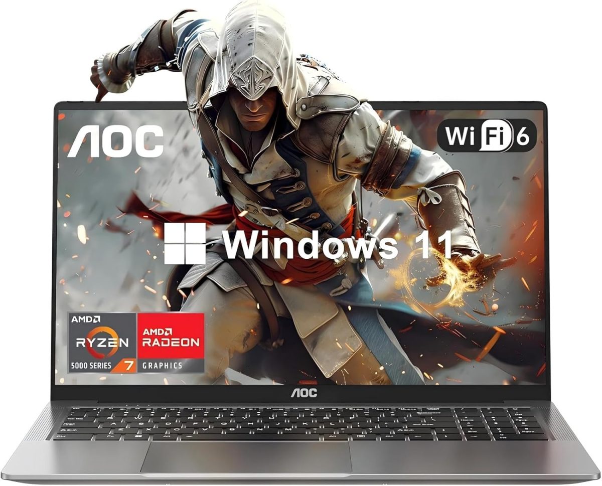 لابتوب العاب 2025 بمعالج AMD رايزن 7 5700U (8C/16T حتى 4.5GHz)، شاشة FHD 16.1 انش مع كيبورد باضاءة خلفية، ذاكرة RAM 16GB وSSD 512GB، واي فاي 6، HDMI 1.4، USB3.2، نوع C، بطارية 53Wh