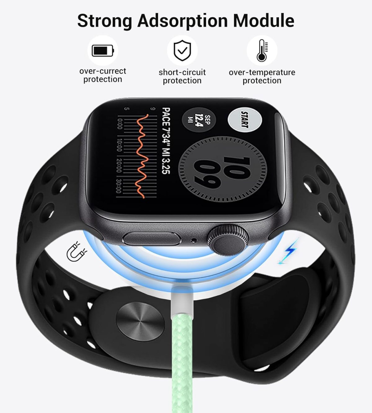 ⁦تيمدان شاحن ساعة ابل، كيبل USB C 3 في 2 لشاحن ايفون 16/نوع سي/لايتنينج، سلك كابل شحن متعدد، اساسيات السفر المحمولة مصمم لساعة اي ووتش الترا/اس اي/10-1 وايفون 16-12-4 قدم، اخضر⁩ - الصورة ⁦5⁩