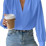 بلوزة انيقة باكمام طويلة وقبة V للنساء من جورجليتر