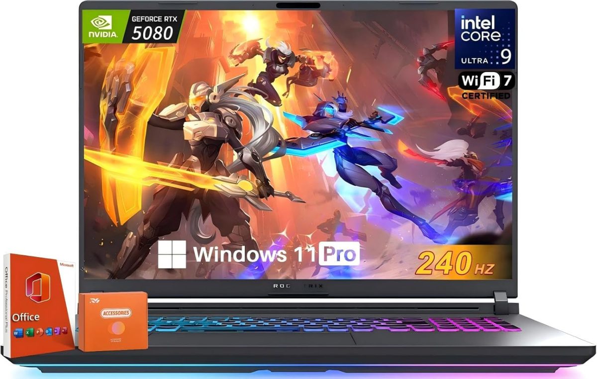 اسس لابتوب العاب روج ستريكس G18 2025، جيفورس RTX 5080 16GB DDR7، انتل الترا 9 275HX، شاشة نيبولا 18 انش 2.5K 240Hz، 64GB DDR5، 8TB SSD، واي فاي 7، كيبورد باضاءة خلفية RGB، ويندوز 11 برو، مكتب مدى