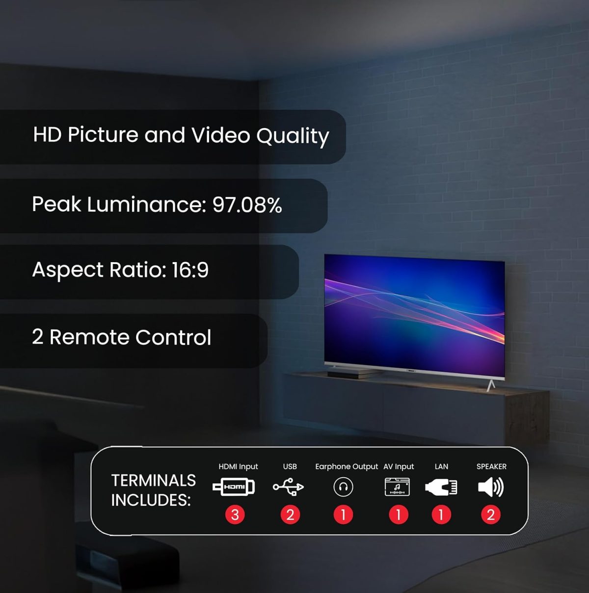 ⁦نوبل تلفزيون LED ذكي 65 بوصة 4K UHD بدون اطار مع اندرويد 13 وHDR ومنافذ HDMI وUSB وشبكة LAN ومدخل محوري ومكبرات صوت مدمجة وواي فاي وتي في او اس بتصميم حوت ودي ال اي دي رفيع للغاية مثالي للمسرح المنزلي⁩ - الصورة ⁦5⁩