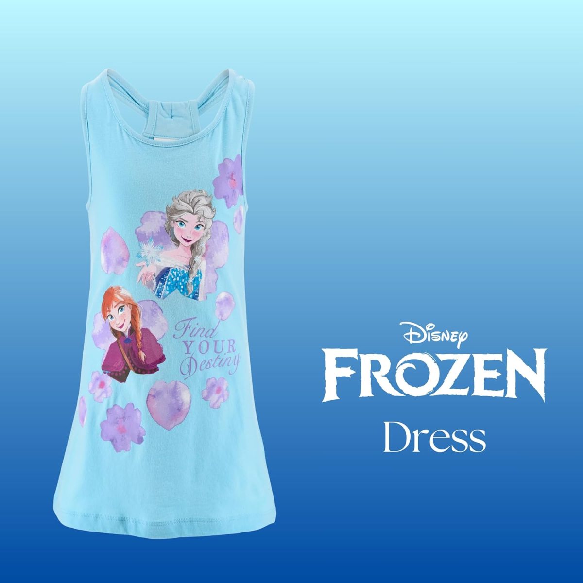 ⁦Disney Frozen Girls' Short Sleeve Dress Made of Soft Cotton with Elsa and Anna Motif, Sizes 4 to 8 Years⁩ - الصورة ⁦3⁩