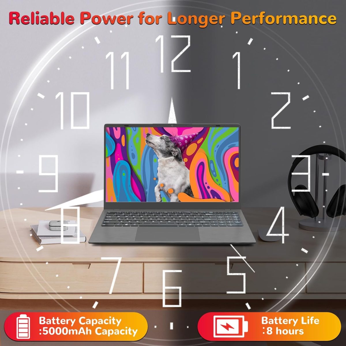 ⁦لابتوب 2025 بشاشة 15.6 انش FHD 1920×1080 لطلاب الجامعات والاعمال، 8GB DDR4 RAM 256GB SSD، انتل سيليرون ثنائي النواة، USB 3.2، كيبورد رقمية، ويندوز 11 برو، نحيف محمول، رمادي⁩ - الصورة ⁦7⁩