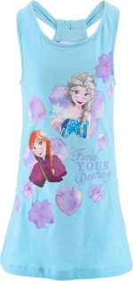 Disney Frozen Girls' Short Sleeve Dress Made of Soft Cotton with Elsa and Anna Motif, Sizes 4 to 8 Years