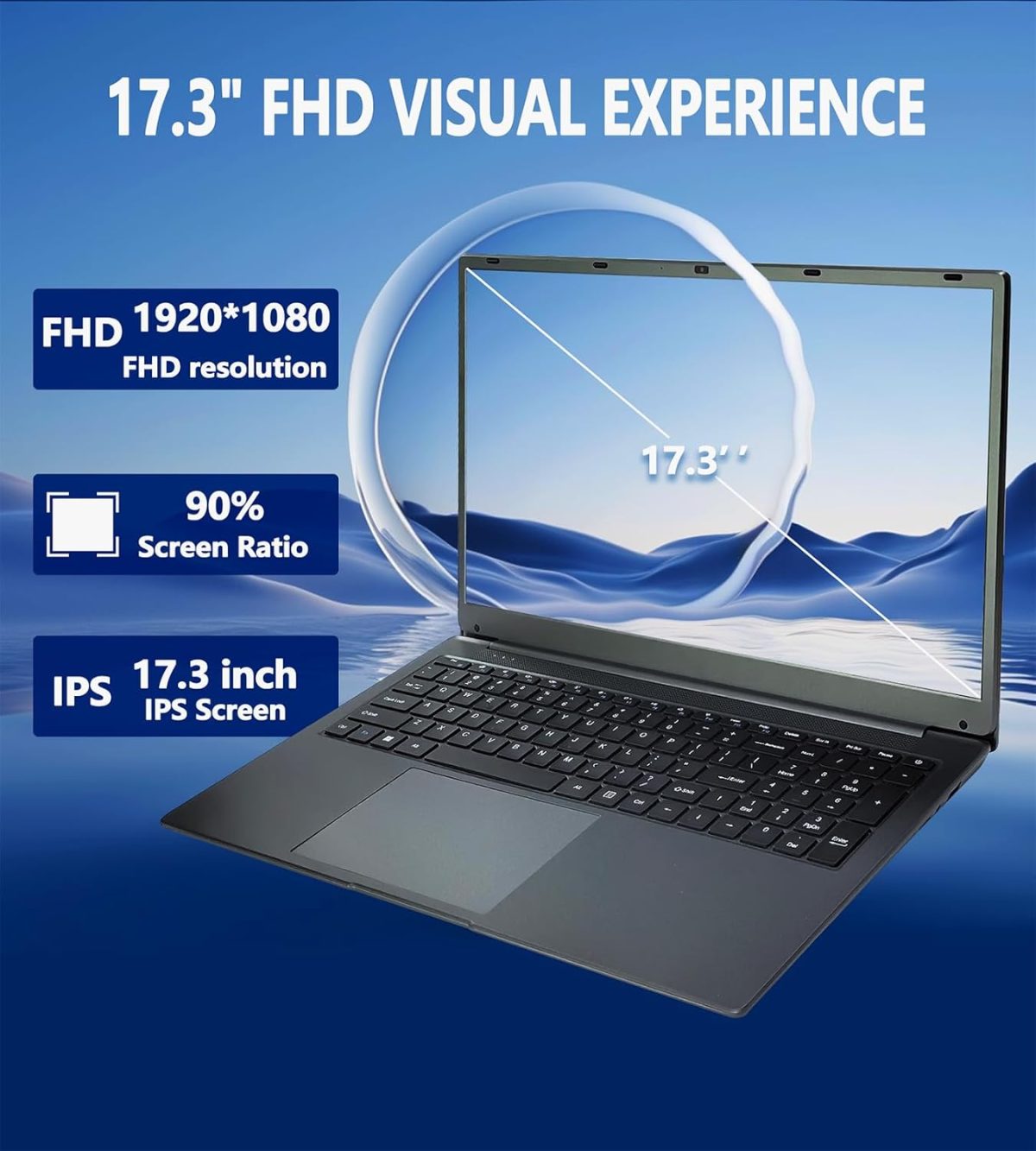 ⁦لابتوب ان بي في سي اكس اس دي 17 انش ويندوز 11.8GB RAM 512GB SSD معالج سيليرون رباعي النواة (حتى 2.9GHz)، شاشة IPS FHD مع منفذ نوع C وواي فاي وUSB 3.0⁩ - الصورة ⁦4⁩